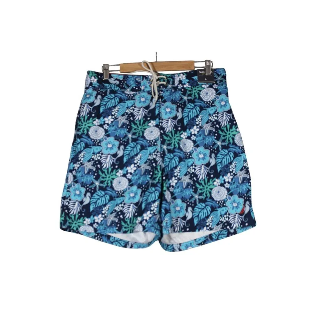 Nautica men's blue mesh‎ lined Hawaiian board shorts swim trunks L